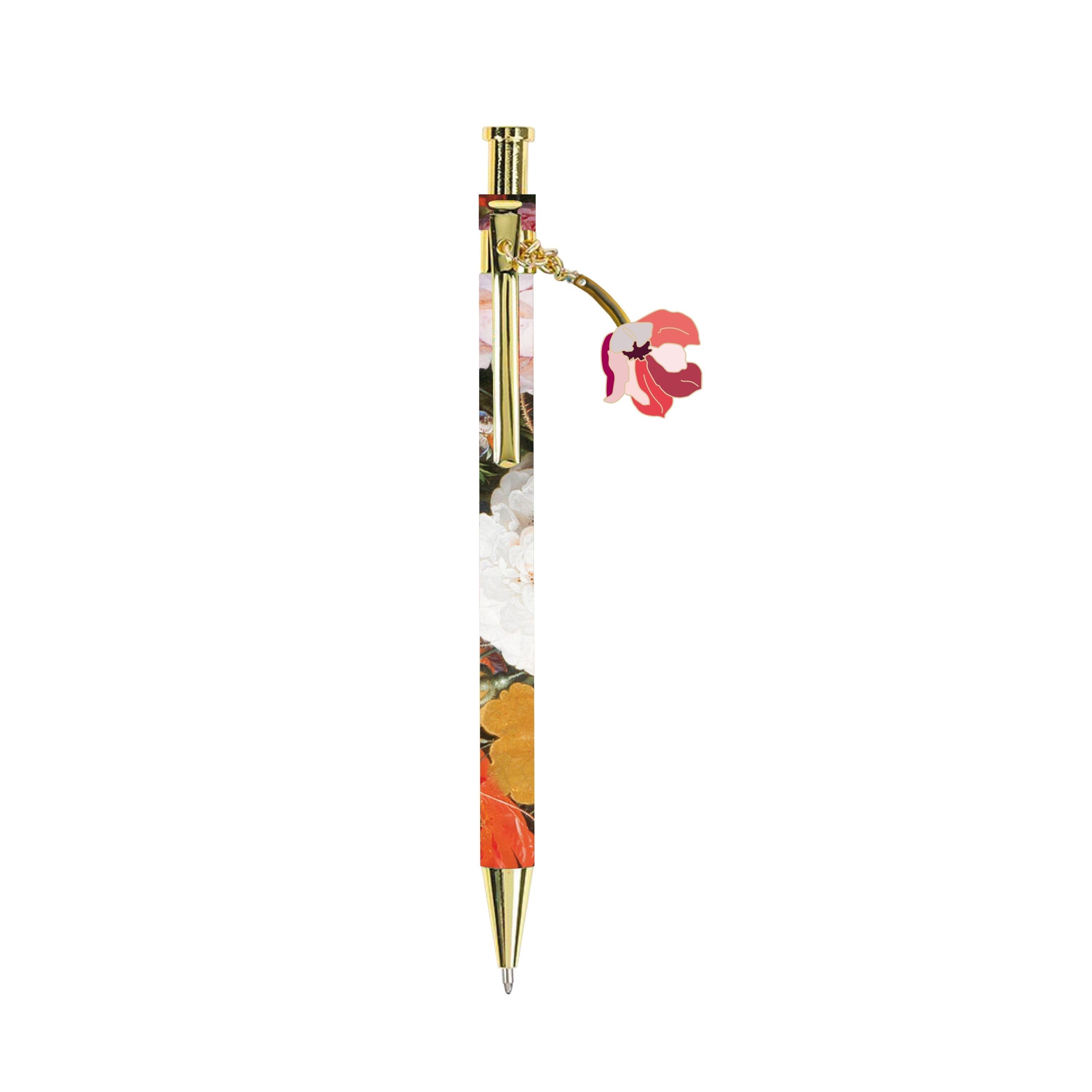 Luxury pen in box with Floral print and tulip flower charm - Abraham Mignon, Rijksmuseum Amsterdam