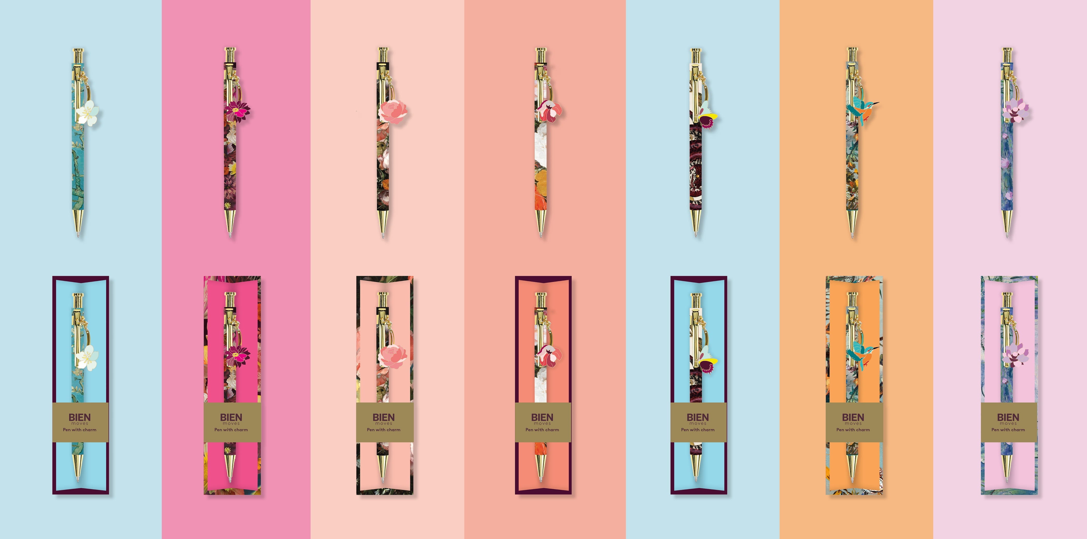 Luxury pen in box with Water Lily print and flower charm pendant - Claude Monet