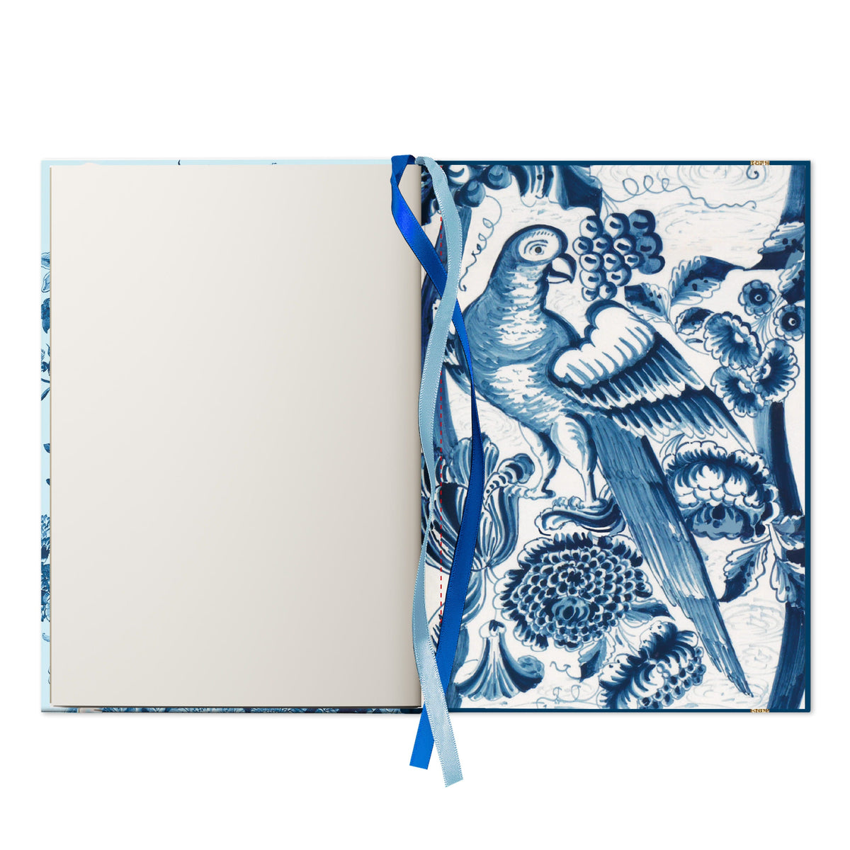 2602-08C08 Notitieboekje satijn/nylon Delftblauwe vogels en bloemen print, Rijksmuseum