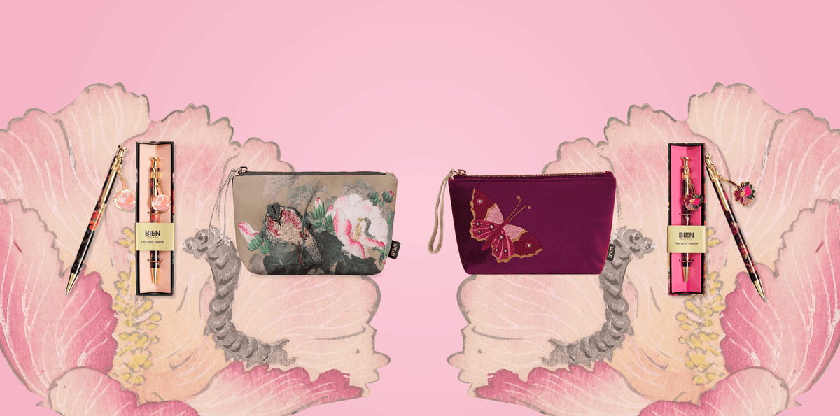 Large velvet makeup pouch with butterfly embroidery