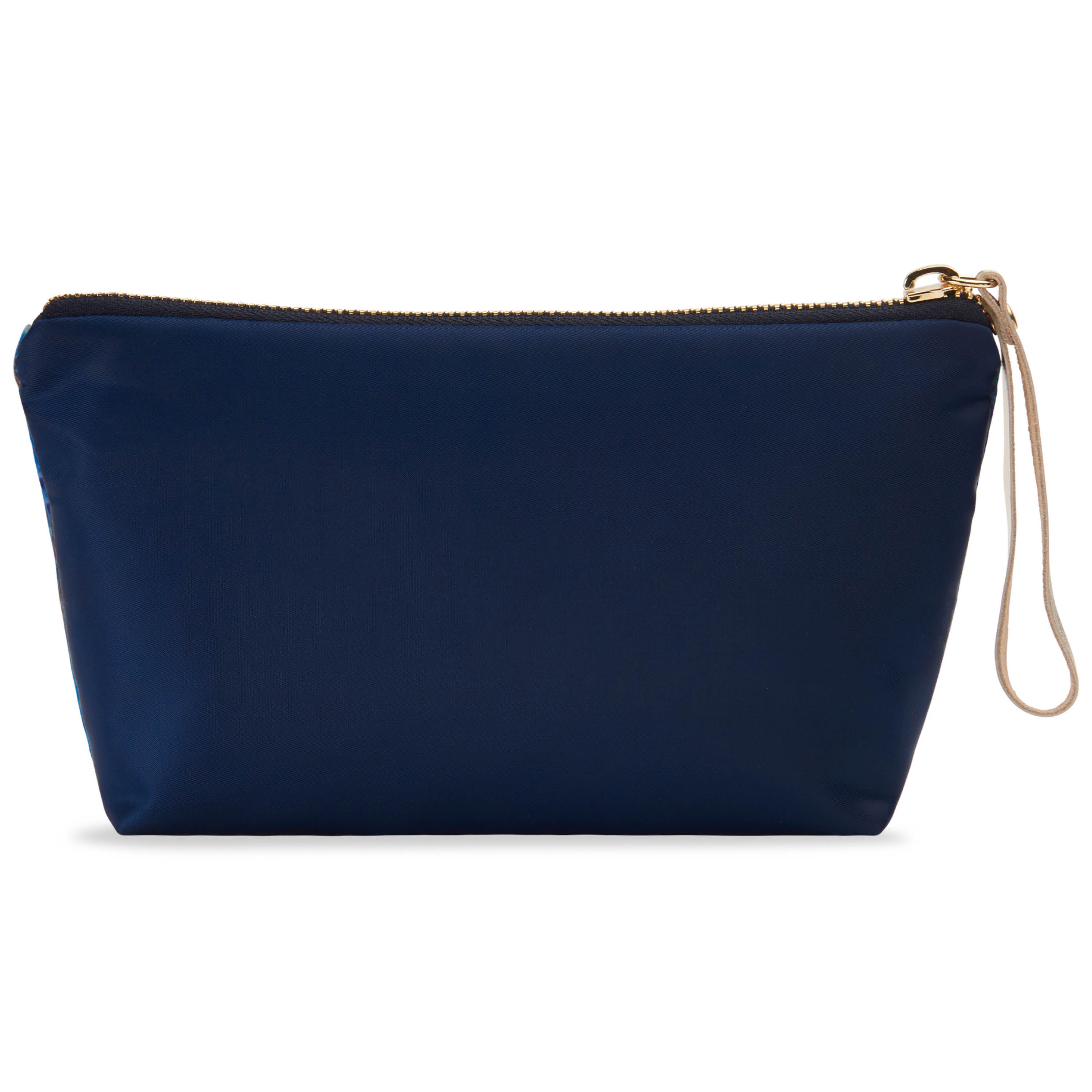 Elegant large pouch deep blue with embroidered pearl flowers