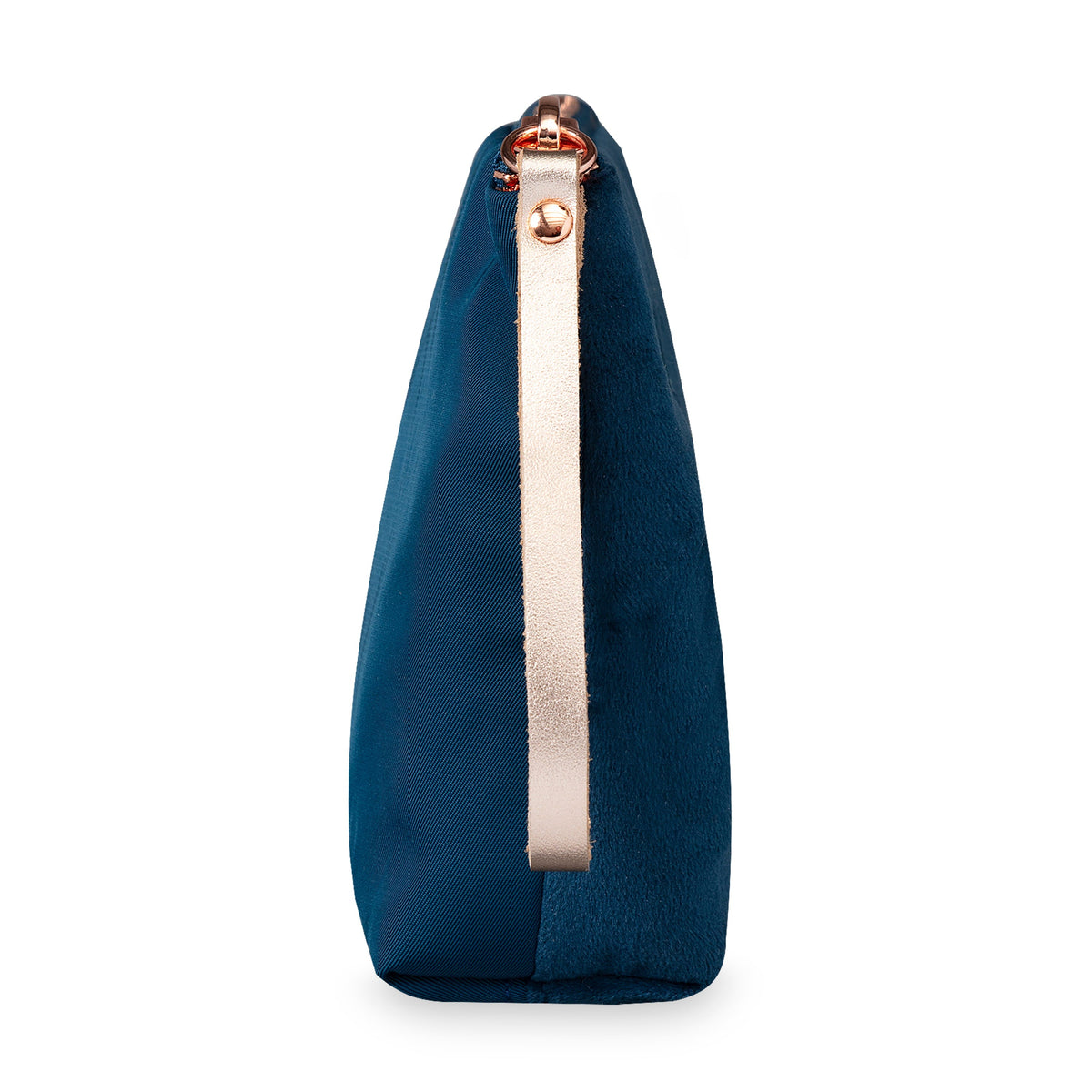 Large velvet makeup pouch in Petrol with embroidery - flying Kingfisher