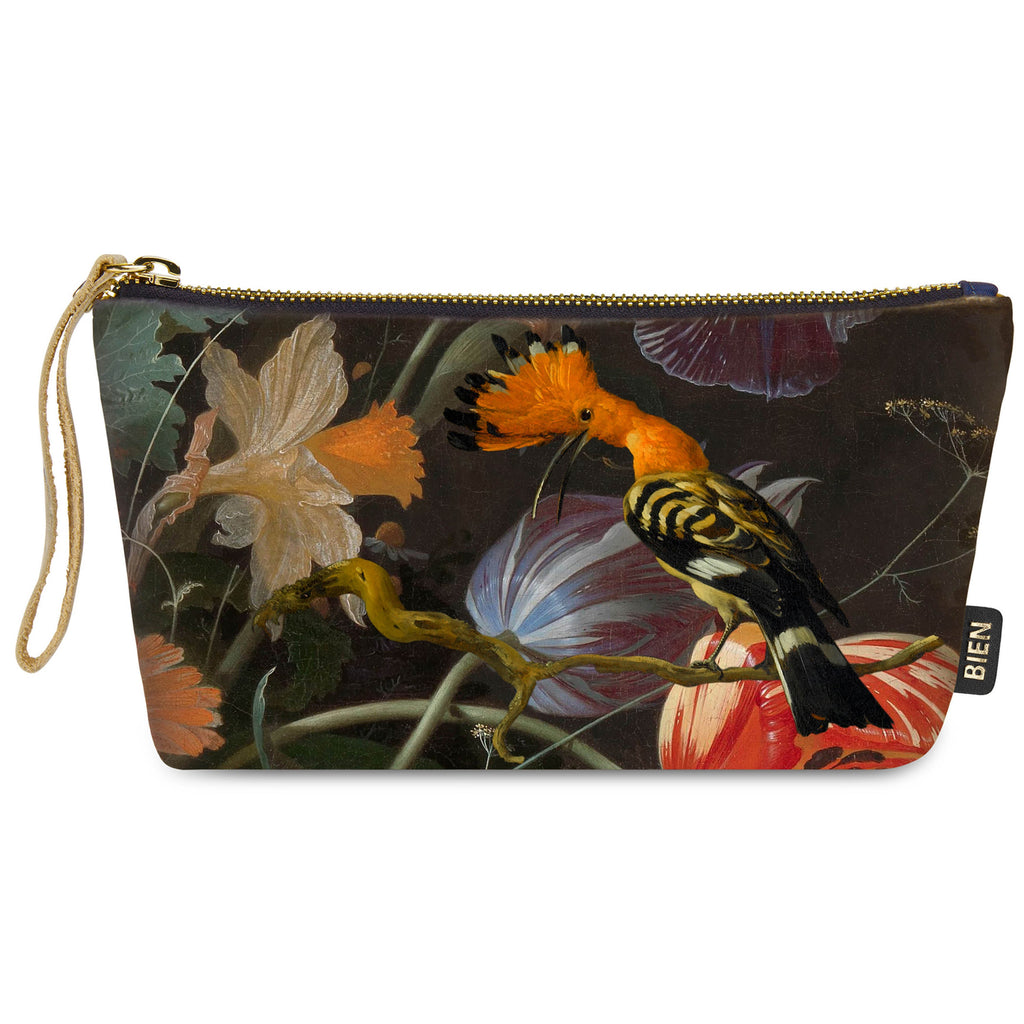 Velvet satin-nylon pouch - Hop bird & flowers